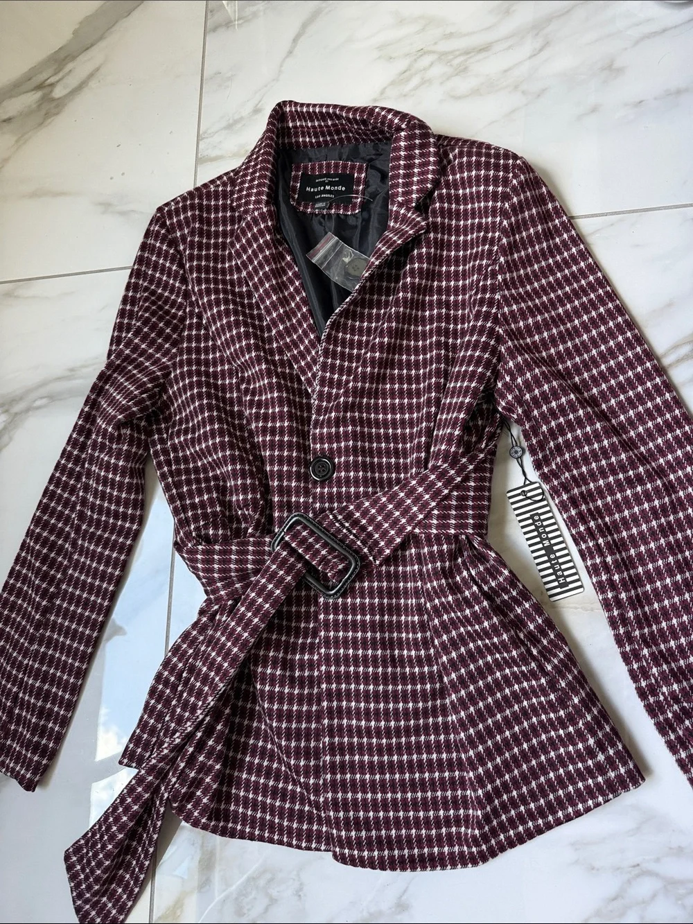 NWT Burgundy Plaid Belted Blazer size M